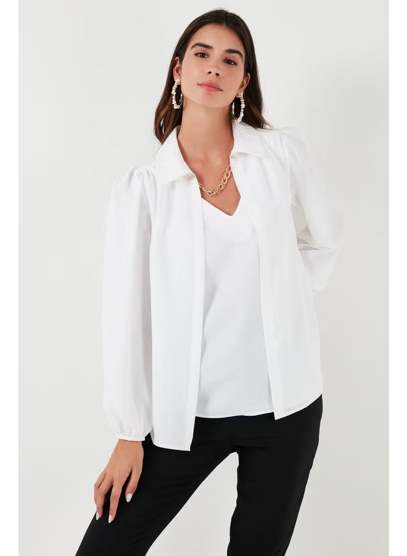 Lela Regular Fit V-Neck Balloon Sleeve Blouse Women's Blouse 611BZ0353 - Image 3